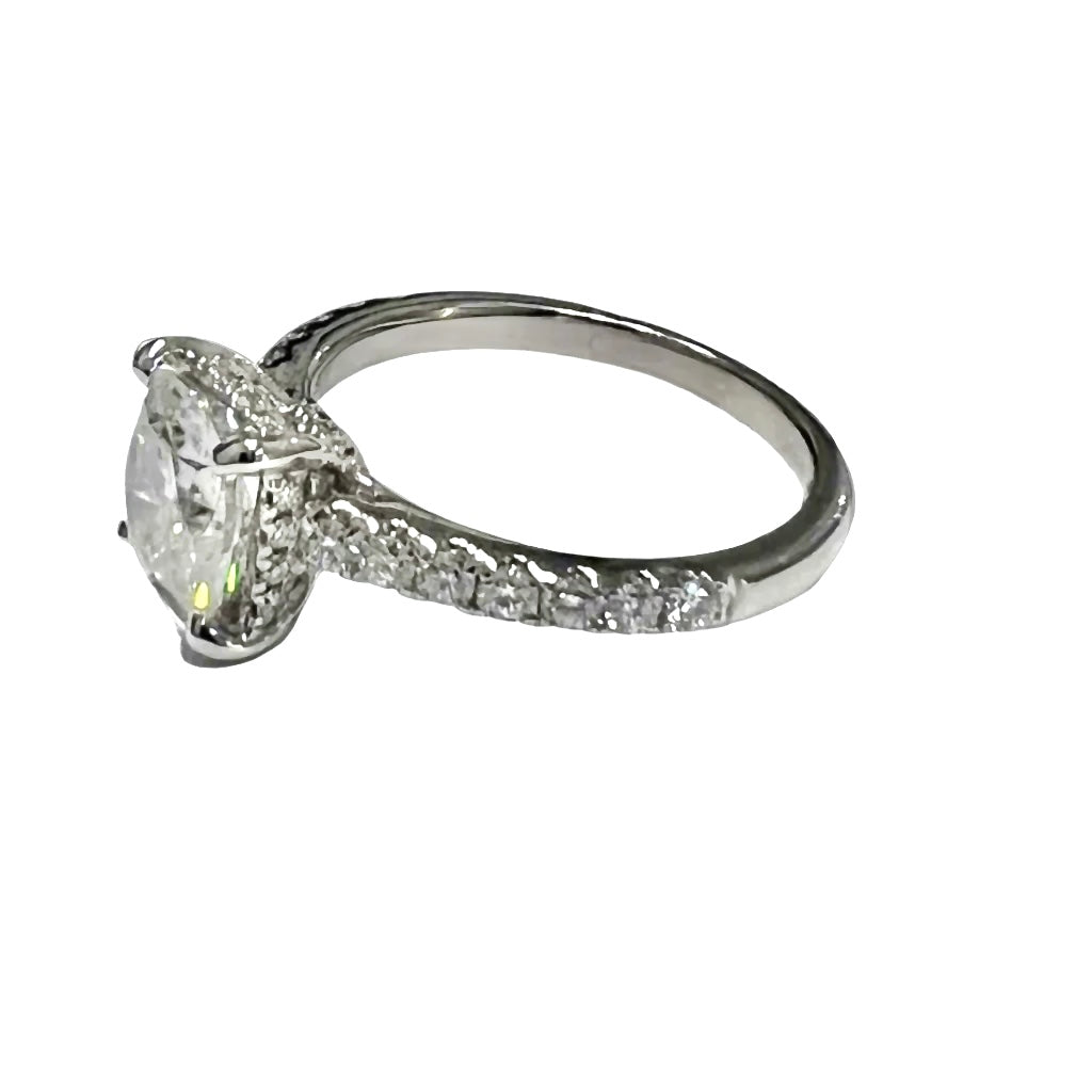 Engagement Rings 14KW 7.5mm Cushion Cut Moissanite Hidden-Halo Engagement Ring