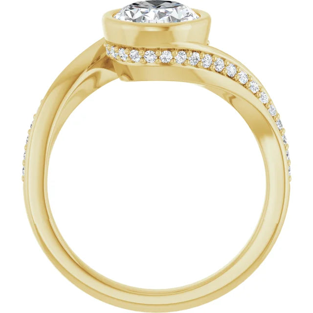 Engagement Rings Bezel set Oval Engagement Ring in 14K Yellow Gold - 2ct tw Lab-Diamond