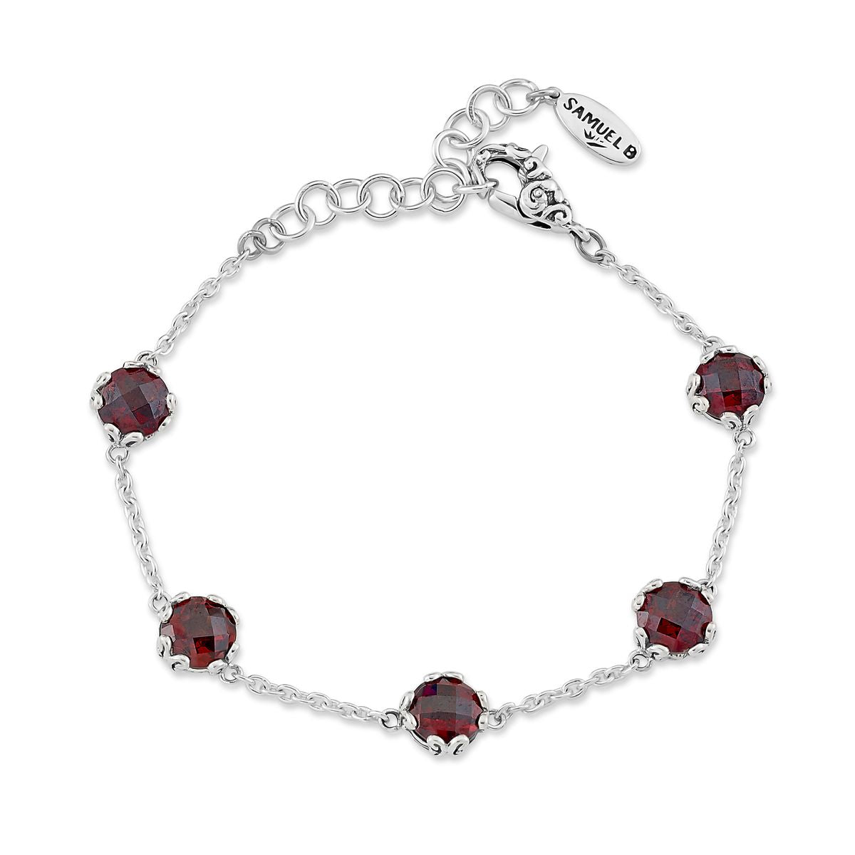 Birthday Collection SS 7MM ROUND GARNET STATION BRACELET