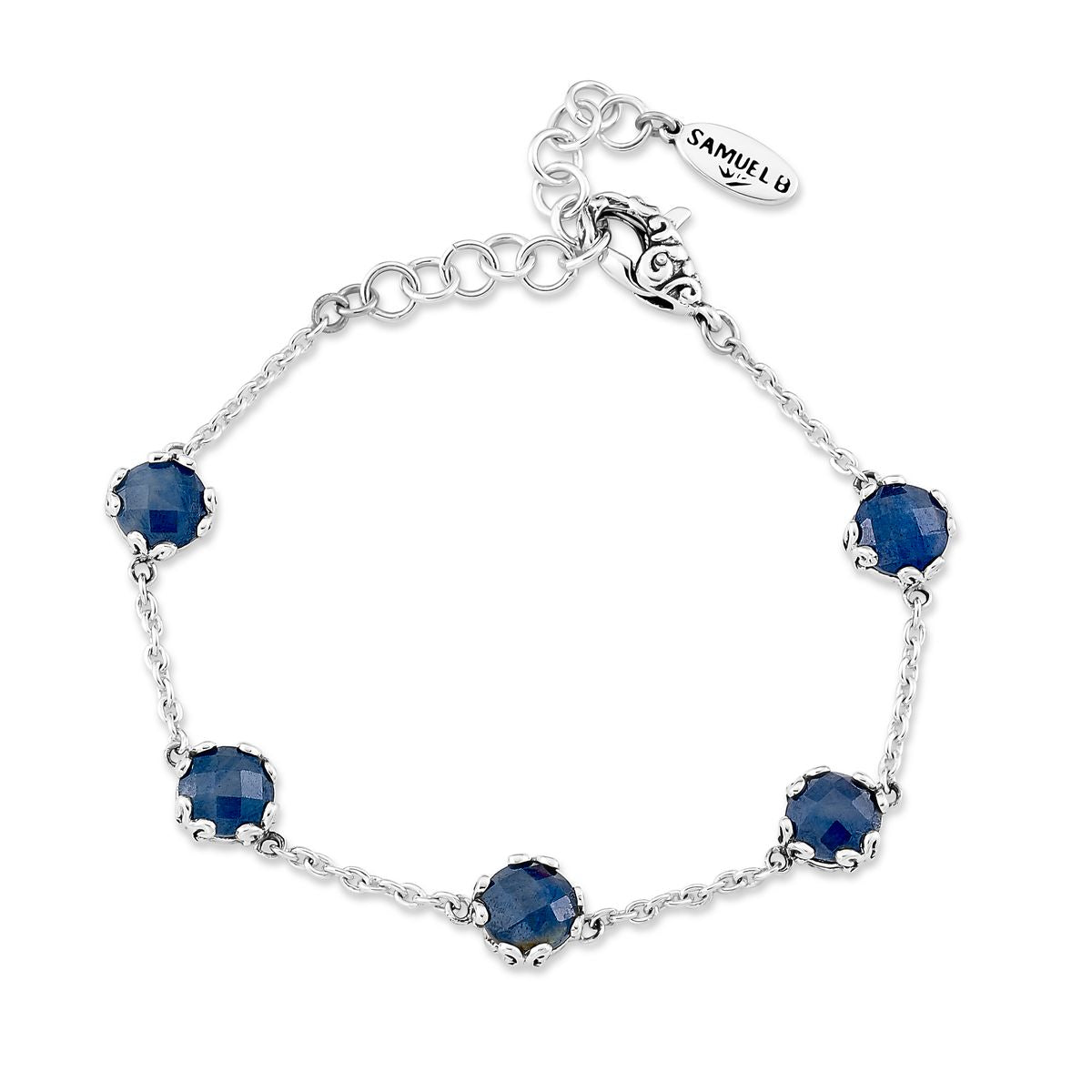 Birthday Collection Sterling Silver 7mm Round Sapphire Station Bracelet