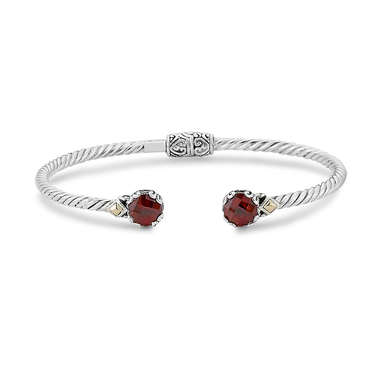 Birthday Collection Sterling Silver & 18K 7mm Round Garnet Twisted Cable Bangle