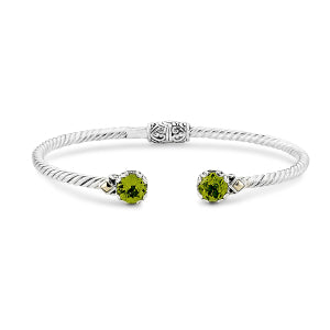 Birthday Collection Sterling Silver & 18K 7mm Round Peridot Twisted Cable Bangle – 3mm