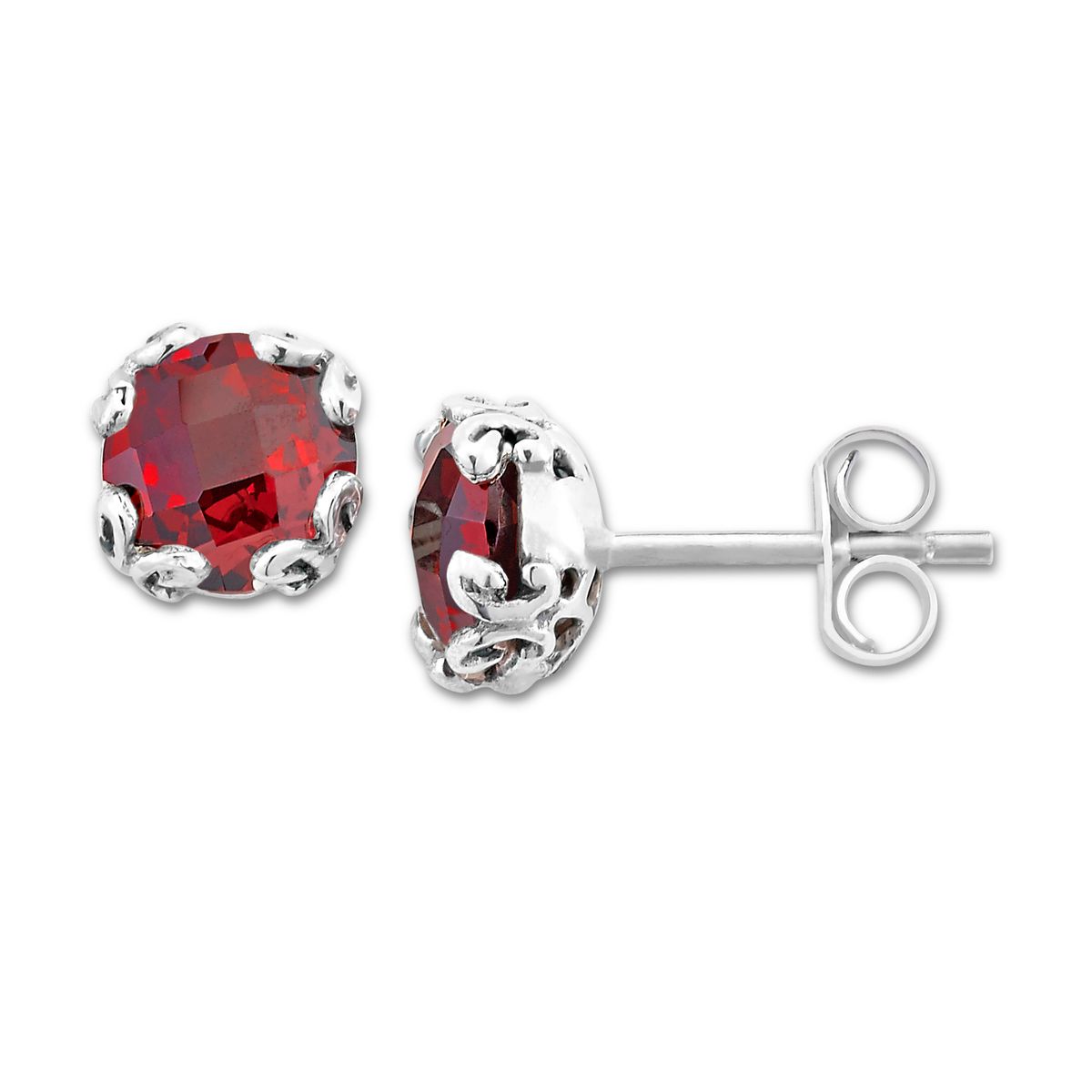 Birthday Collection Sterling Silver 7mm Round Garnet Stud Earrings