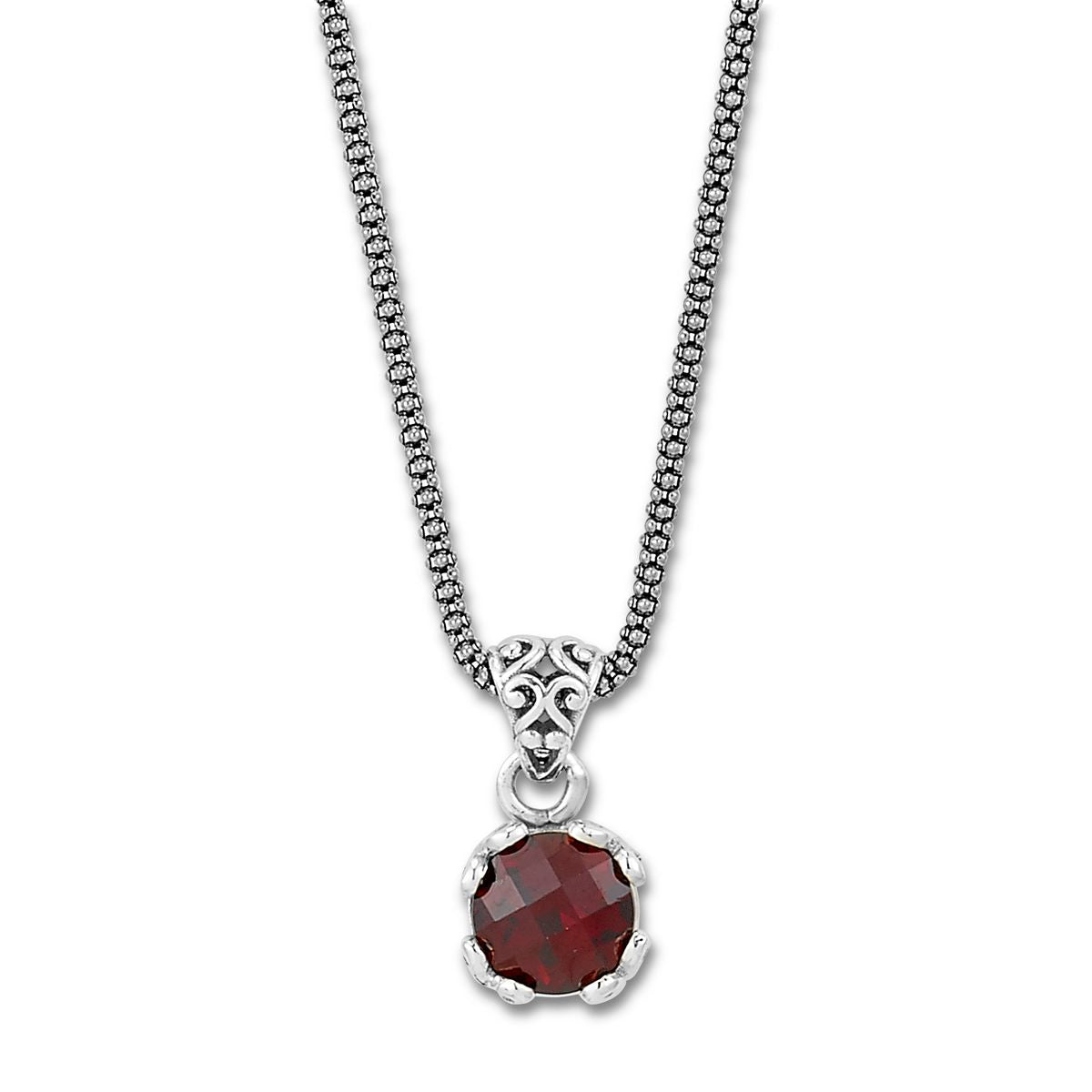 Birthday Collection Sterling Silver 7mm Round Garnet Pendant with Chain