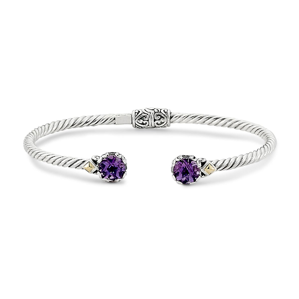 Birthday Collection Sterling Silver Amethyst Twisted Cable Bangle