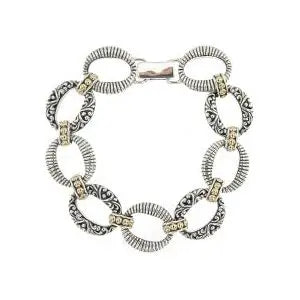 SS/18K OVAL LINK BALINESE DESIGN BRACELET Farsi Jewelers