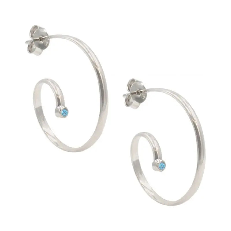 STERLING SILVER BLUE TOPAZ (IRRADIATED) SWIRLY HOOPS Farsi Jewelers