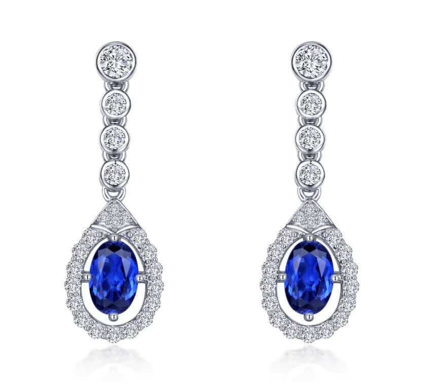 Fancy Lab-Grown Sapphire Halo Drop Earrings