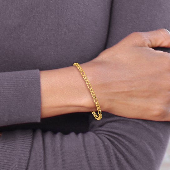 Gold Fashion Jewelry 10K Yellow Gold Semi-Solid Figaro Bracelet