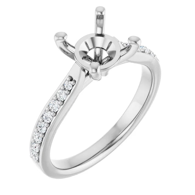 Engagement Rings 14K White Gold Round Solitaire Engagement Ring Setting – 1/5 CTW Diamond Accents