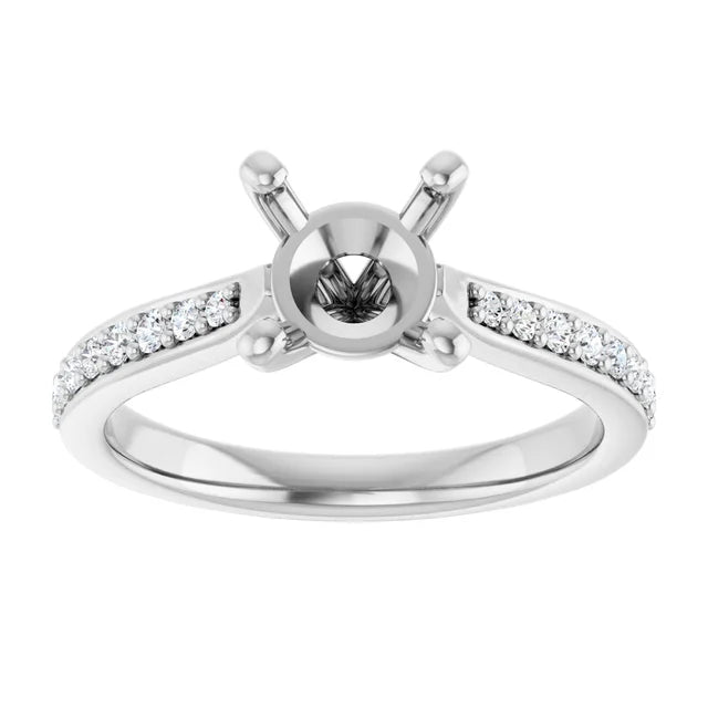 Engagement Rings 14K White Gold Round Solitaire Engagement Ring Setting – 1/5 CTW Diamond Accents