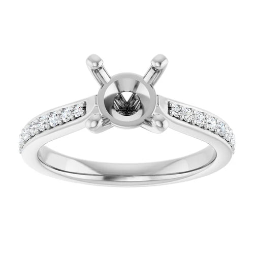 Load image 1 in gallery view. Engagement Rings 14K White Gold Round Solitaire Engagement Ring Setting – 1/5 CTW Diamond Accents
