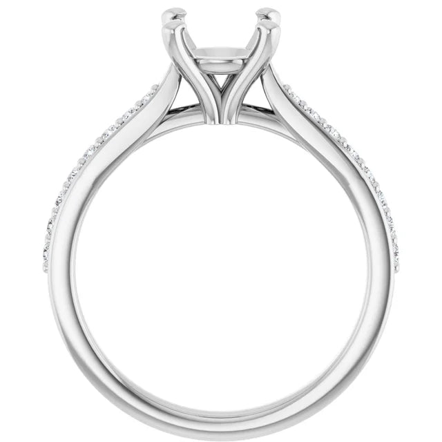 Engagement Rings 14K White Gold Round Solitaire Engagement Ring Setting – 1/5 CTW Diamond Accents