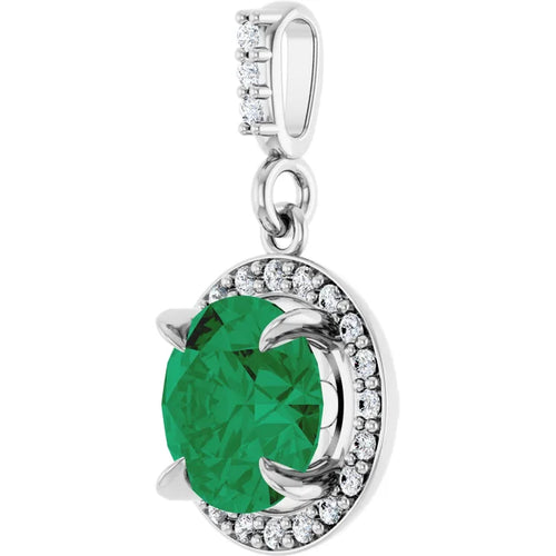 Load image 1 in gallery view. Gemstone Jewelry 14K White Lab Grown Emerald and Diamond Pendant