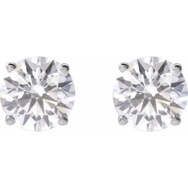 Pair of round lab-grown diamond stud earrings in four-prong 14K white gold settings, shown face-on