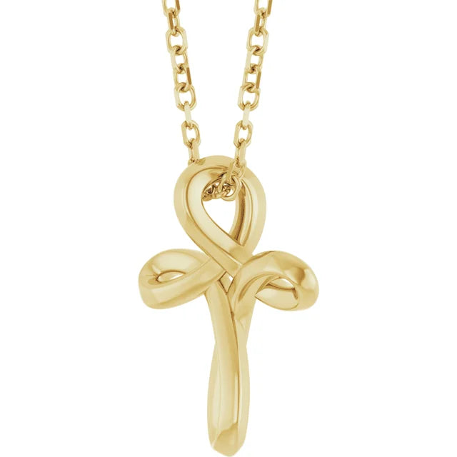 Gold Fashion Jewelry 14K Yellow Gold Freeform Cross Necklace — 16-18" Adjustable