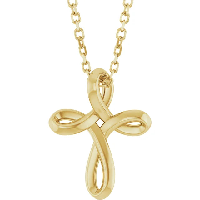 Gold Fashion Jewelry 14K Yellow Gold Freeform Cross Necklace — 16-18" Adjustable