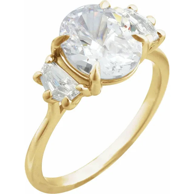 14K Yellow 3-Stone Engagement Ring - Oval 1.42 ct Lab Diamond