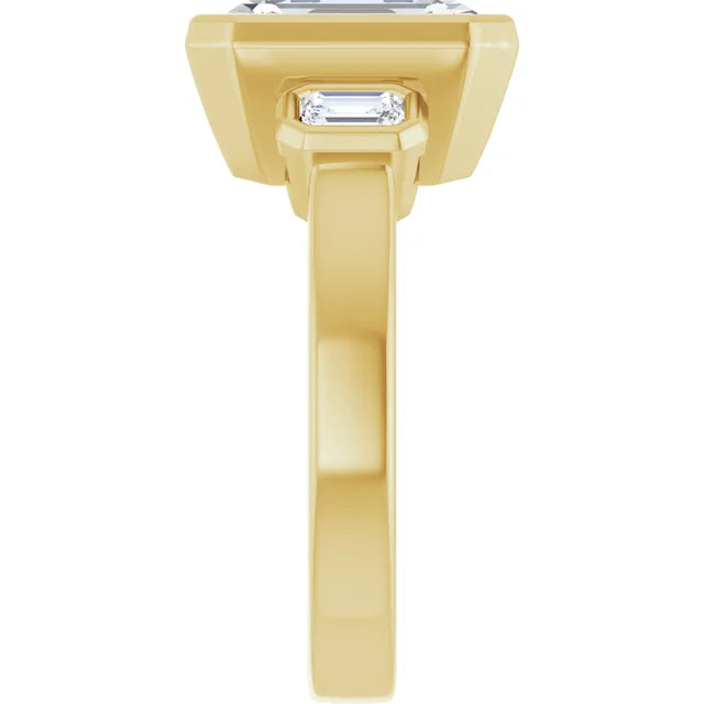 Engagement Rings 14K Yellow Gold 3.0 CT Emerald-Cut Bezel Three-Stone Engagement Ring