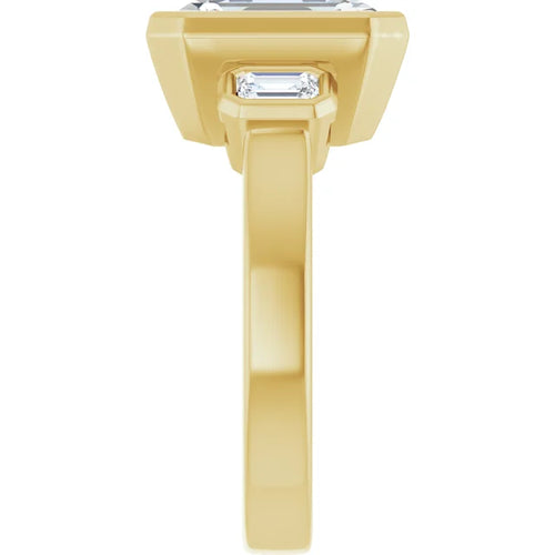 Load image 1 in gallery view. Engagement Rings 14K Yellow Gold 3.0 CT Emerald-Cut Bezel Three-Stone Engagement Ring