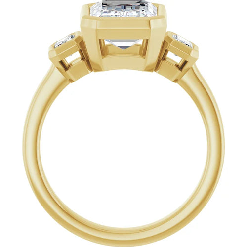 Load image 1 in gallery view. Engagement Rings 14K Yellow Gold 3.0 CT Emerald-Cut Bezel Three-Stone Engagement Ring