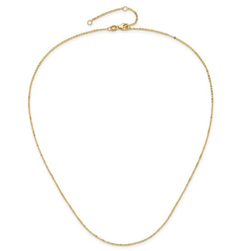 Load image 1 in gallery view. Yellow cable chain laid flat in a teardrop shape, clasp and adjustment rings at the top