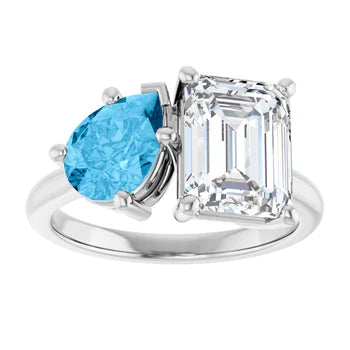 Custom Order 14K White 2 Stone Engagement Ring