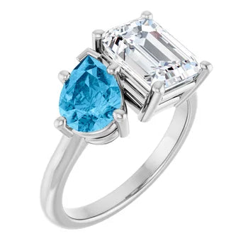 Custom Order 14K White 2 Stone Engagement Ring