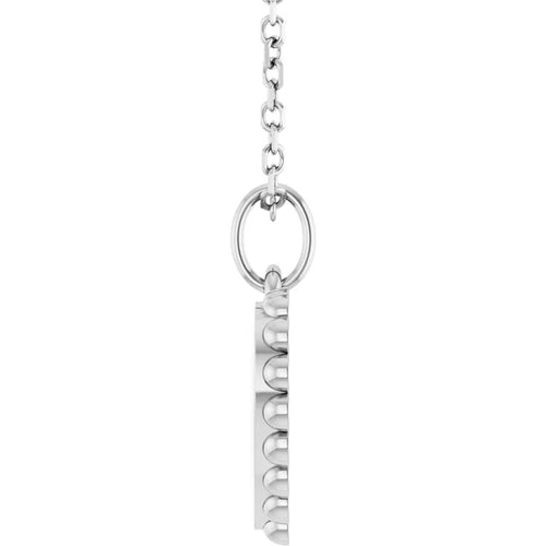 Load image 1 in gallery view. Side profile of the sterling silver heart pendant, showing the beaded edge and the oval bail