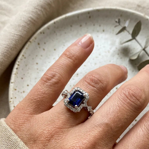 Load image 1 in gallery view. Gemstone Jewelry 14K White Sapphire and Diamond Ring