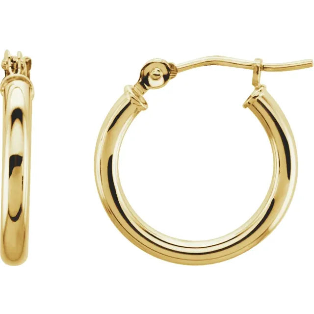 14K Gold  15-mm Long  Hoop Earrings - Farsi Jewelers