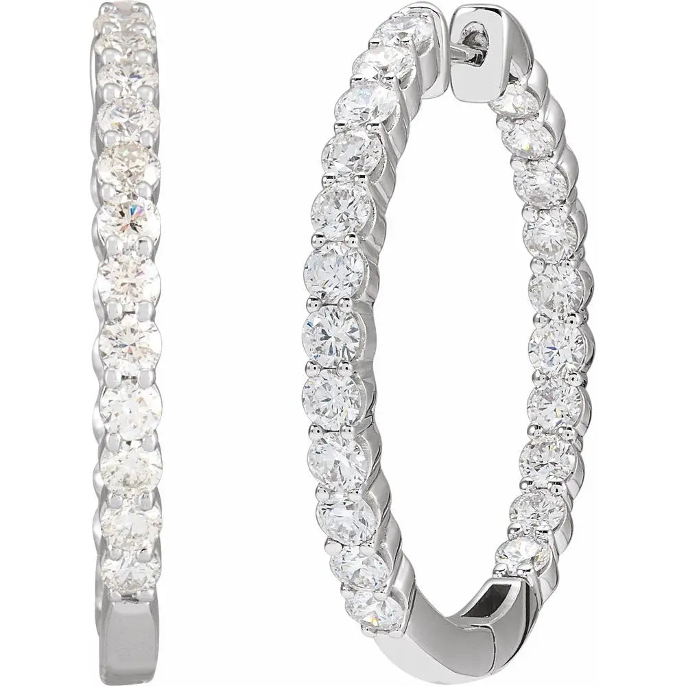 Diamond Jewelry Collections 14K White Gold 3 ctw Lab-Grown Diamond Hoop Earrings