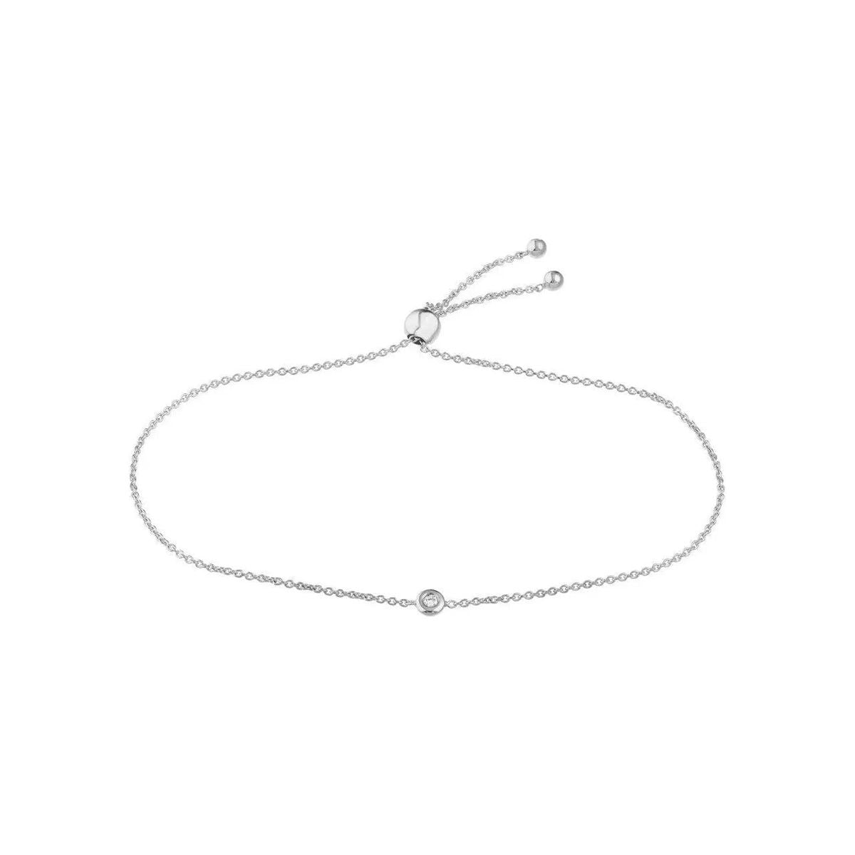 Diamond Jewelry Collections 14KW 14K White Gold Bezel-Set Diamond Bracelet Adjustable– 0.04 ctw