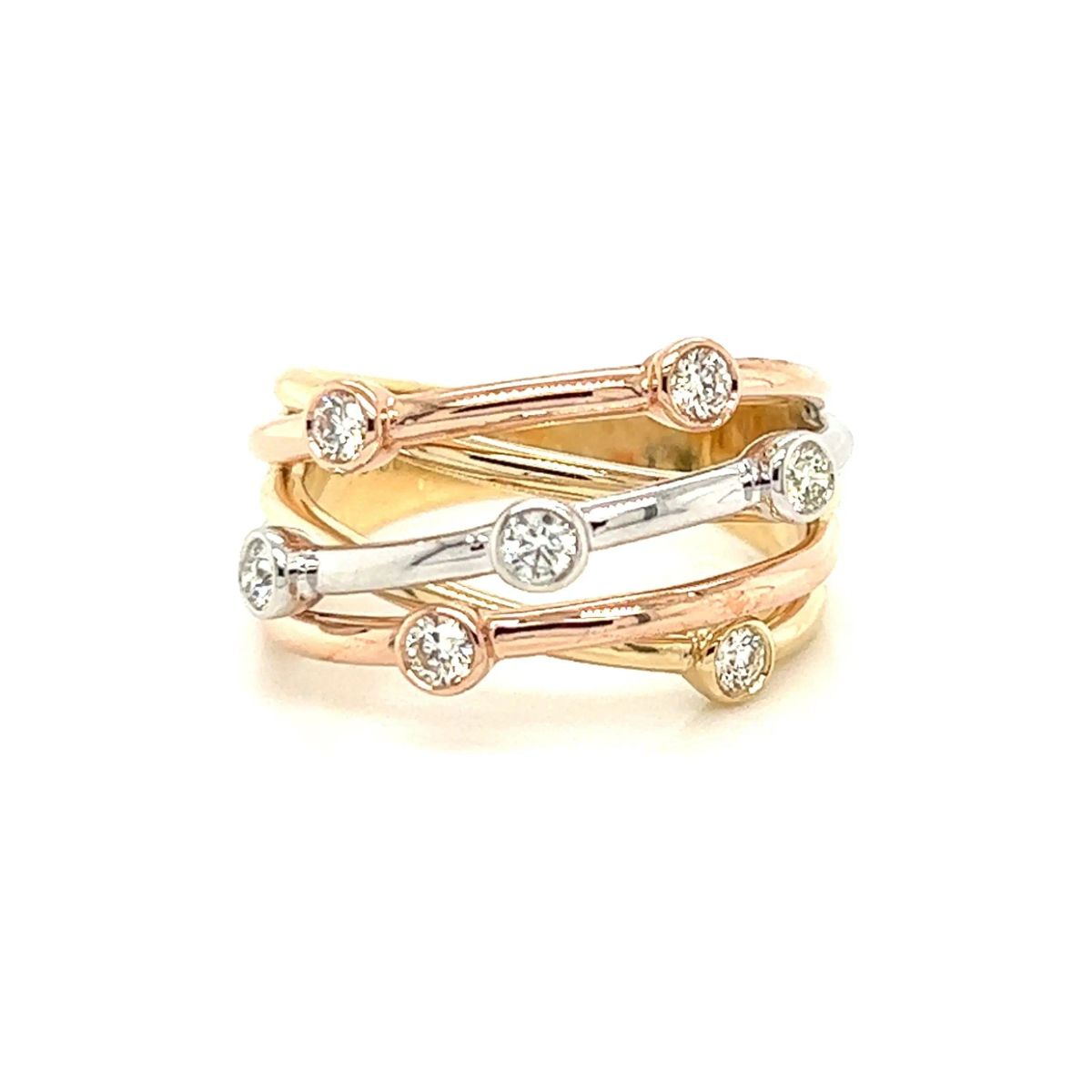 Diamond Jewelry Collections 14K Two-Tone Multi-Row Bezel Diamond Ring 0.35 ctw