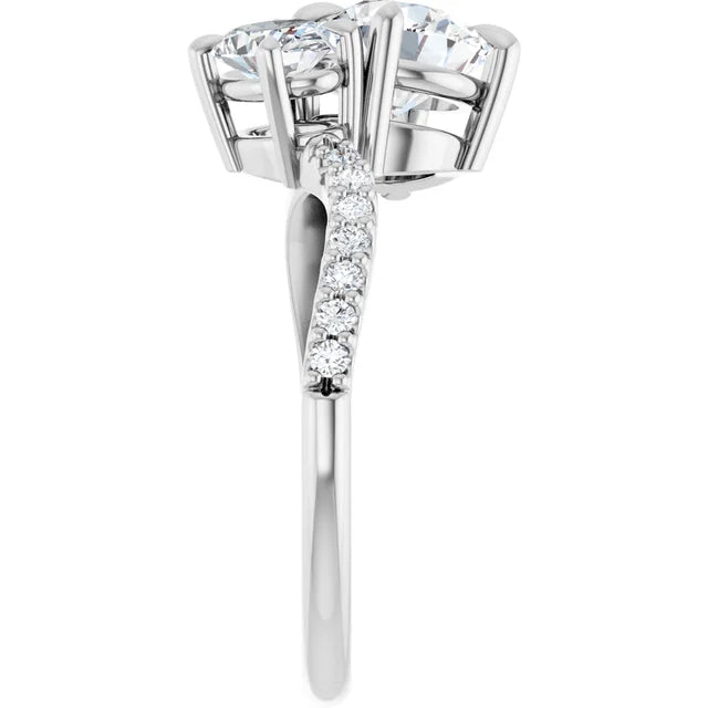 14K White 2-Stone Round - Pear Shape Lab-Grown Diamond Engagement Ring