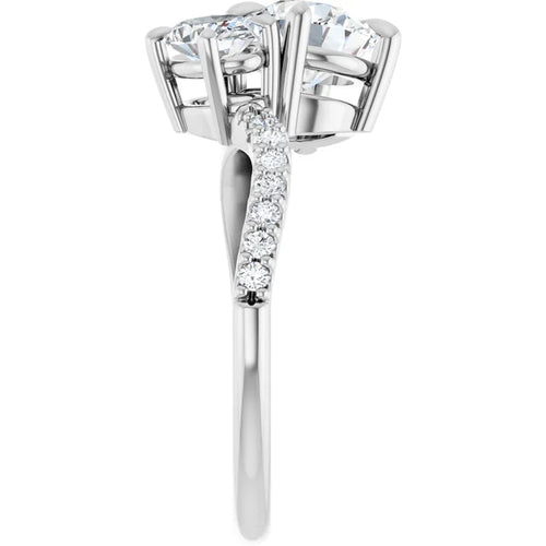 Load image 1 in gallery view. 14K White 2-Stone Round - Pear Shape Lab-Grown Diamond Engagement Ring