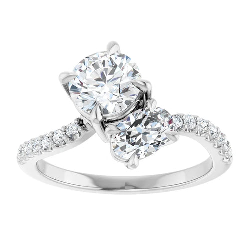 Load image 1 in gallery view. 14K White 2-Stone Round - Pear Shape Lab-Grown Diamond Engagement Ring
