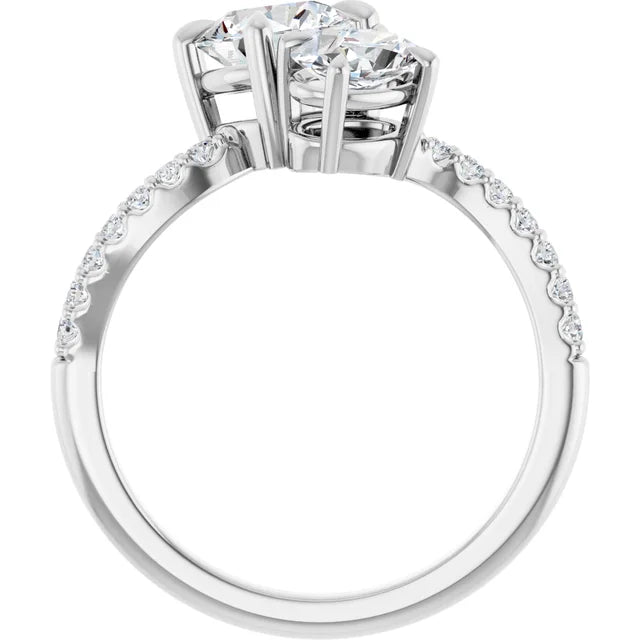 14K White 2-Stone Round - Pear Shape Lab-Grown Diamond Engagement Ring