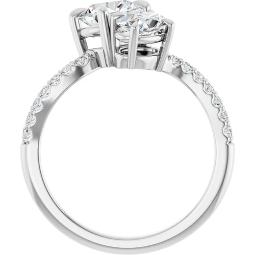 Load image 1 in gallery view. 14K White 2-Stone Round - Pear Shape Lab-Grown Diamond Engagement Ring