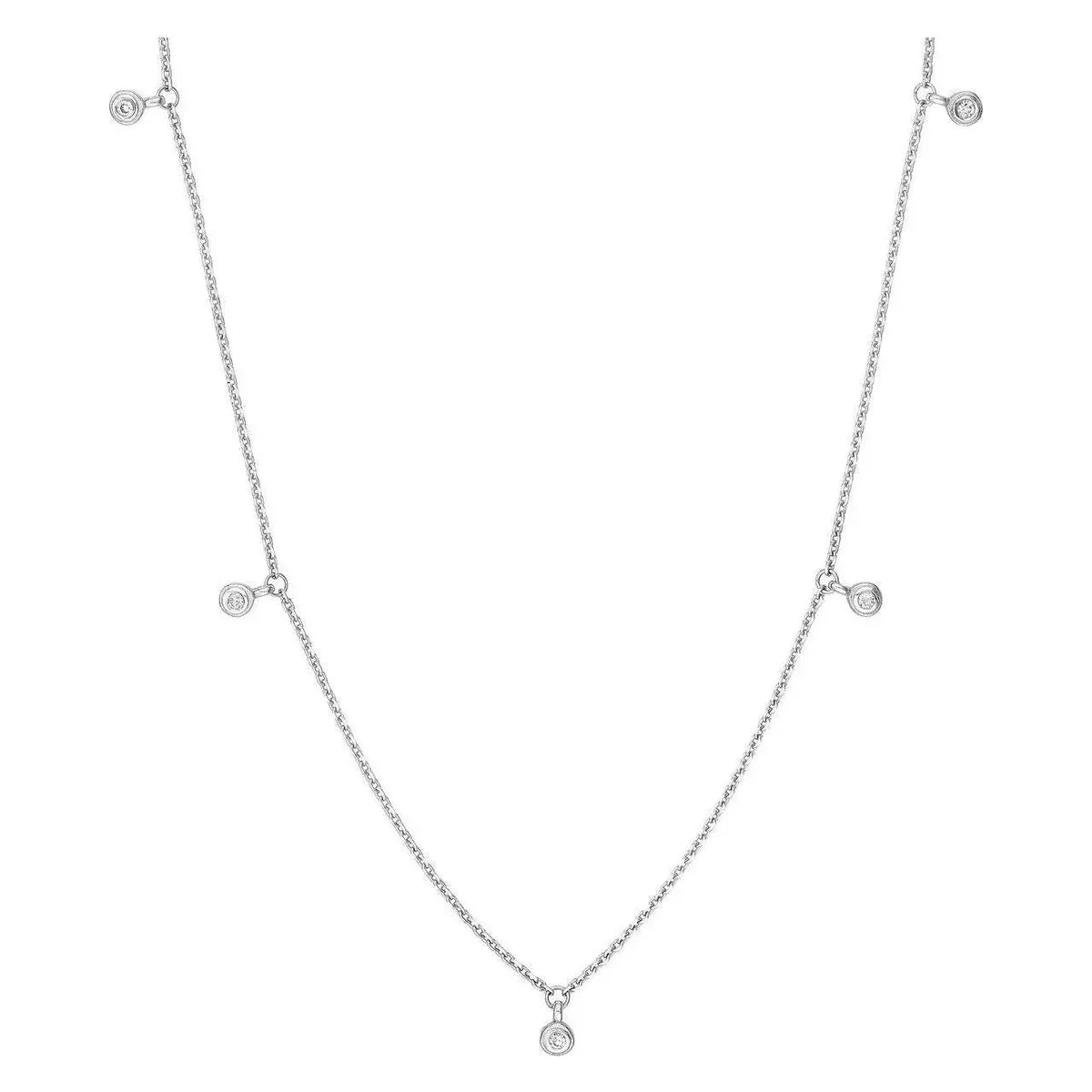 Diamond Jewelry Collections 14K White 14K Gold 1/15 ctw Diamond Dangle Bezel Station Necklace