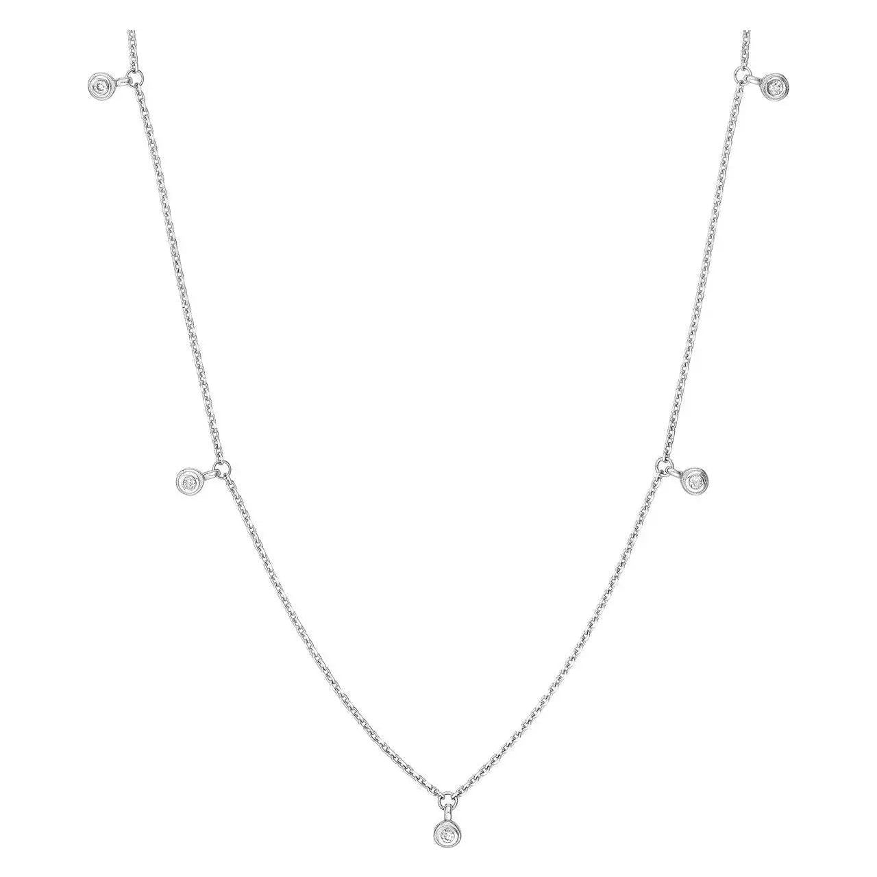 14K Gold 1/15 ctw Diamond Dangle Bezel Station Necklace