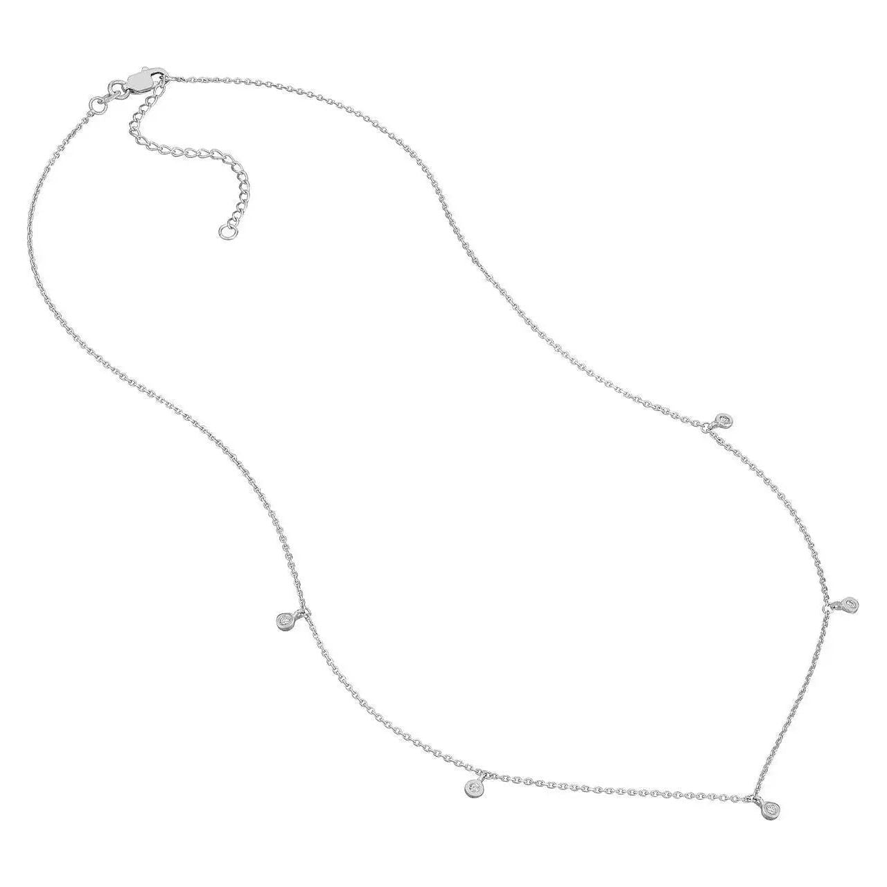 14K Gold 1/15 ctw Diamond Dangle Bezel Station Necklace