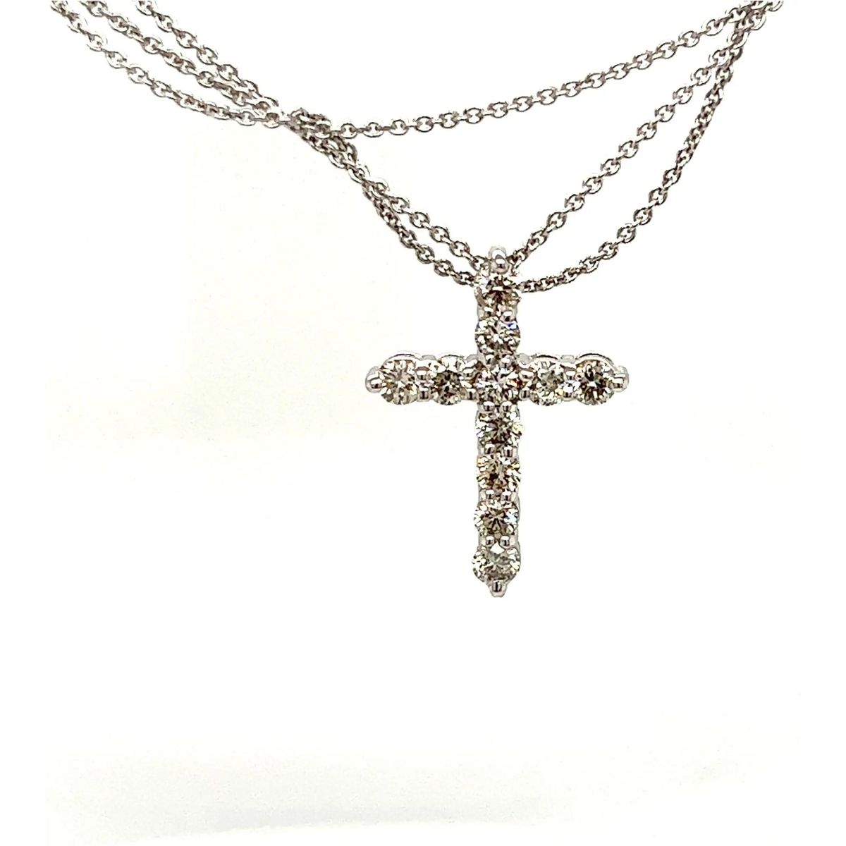 Diamond Jewelry Collections 14K White Gold Diamond Cross Necklace 1.00 ctw