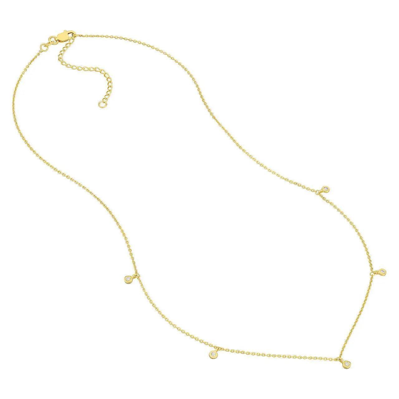 14K Gold 1/15 ctw Diamond Dangle Bezel Station Necklace