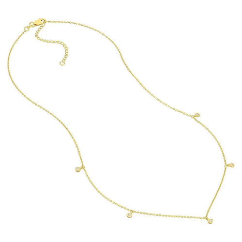 Load image 1 in gallery view. 14K Gold 1/15 ctw Diamond Dangle Bezel Station Necklace