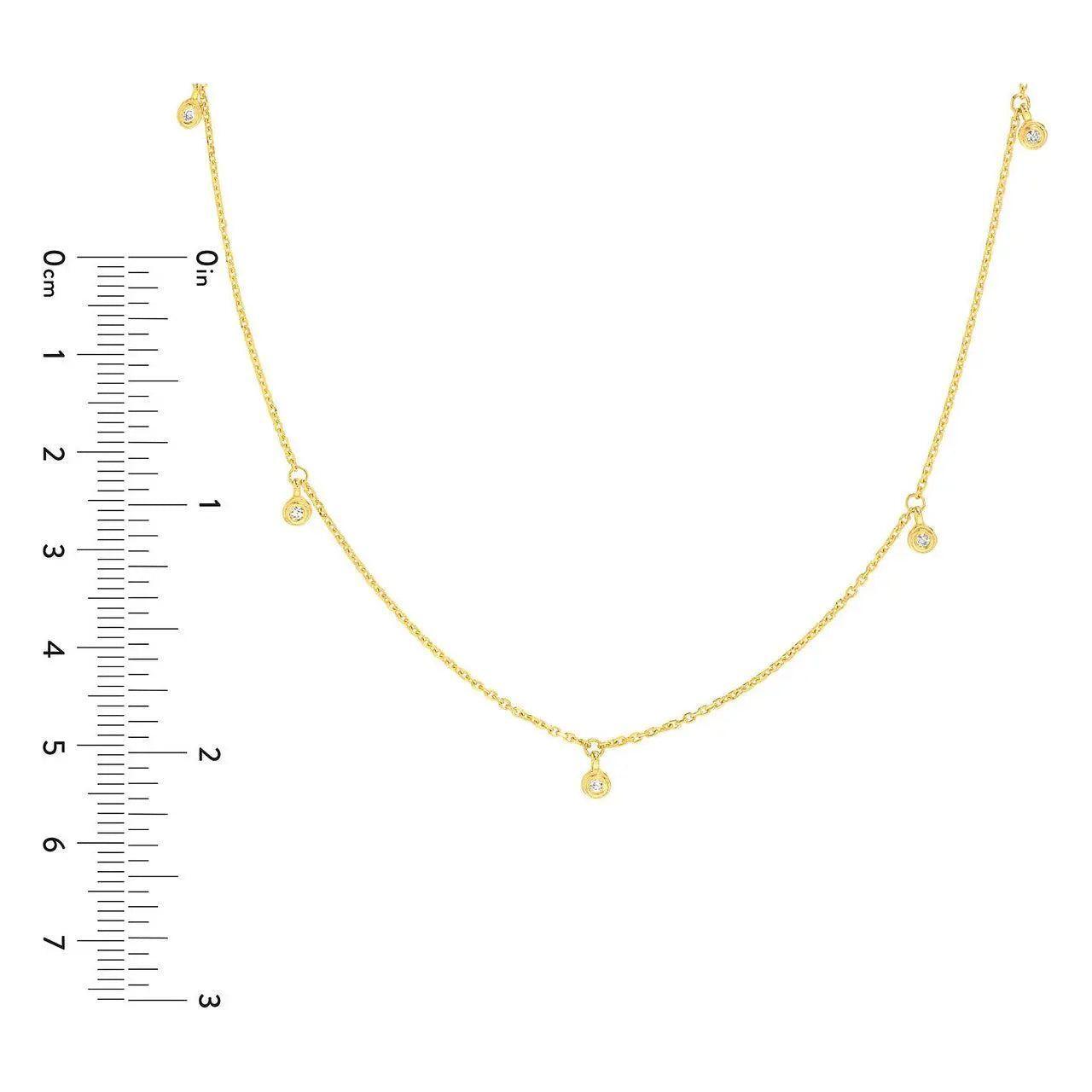 14K Gold 1/15 ctw Diamond Dangle Bezel Station Necklace