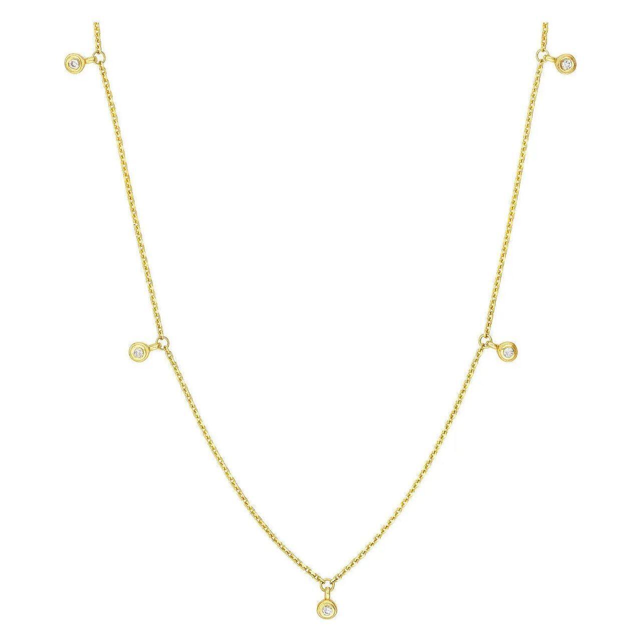 14K Gold 1/15 ctw Diamond Dangle Bezel Station Necklace