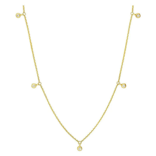 Load image 1 in gallery view. 14K Gold 1/15 ctw Diamond Dangle Bezel Station Necklace