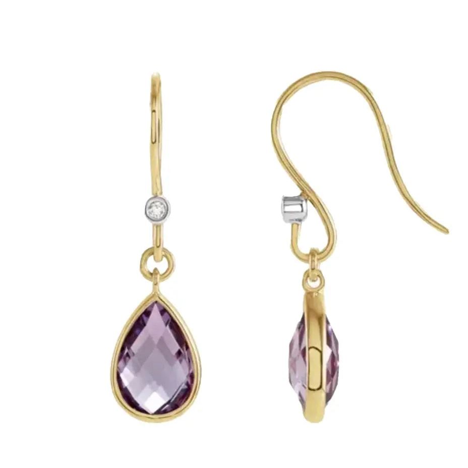 Gemstone Jewelry 14K Yellow Amethyst and Diamond Earrings