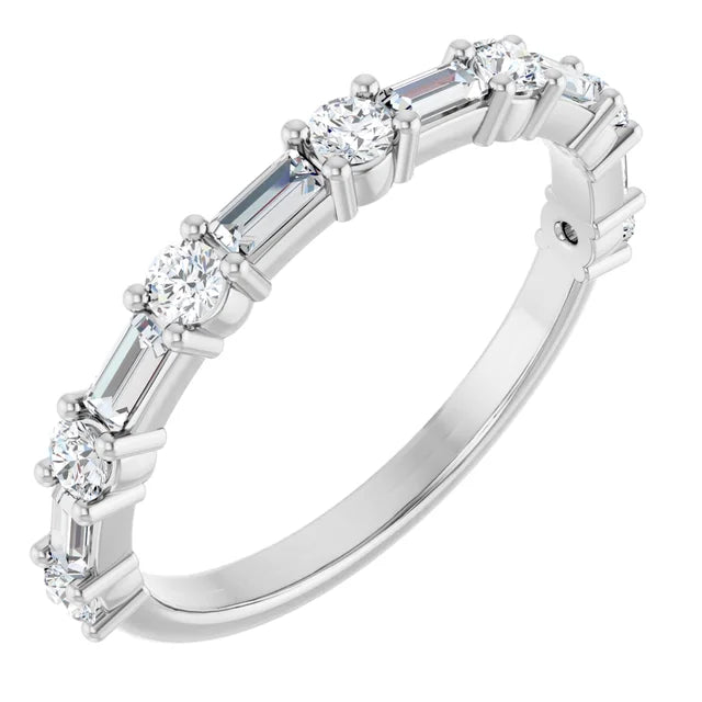 14KW 0.65 ctw Diamond Baguette and Round Wedding Band